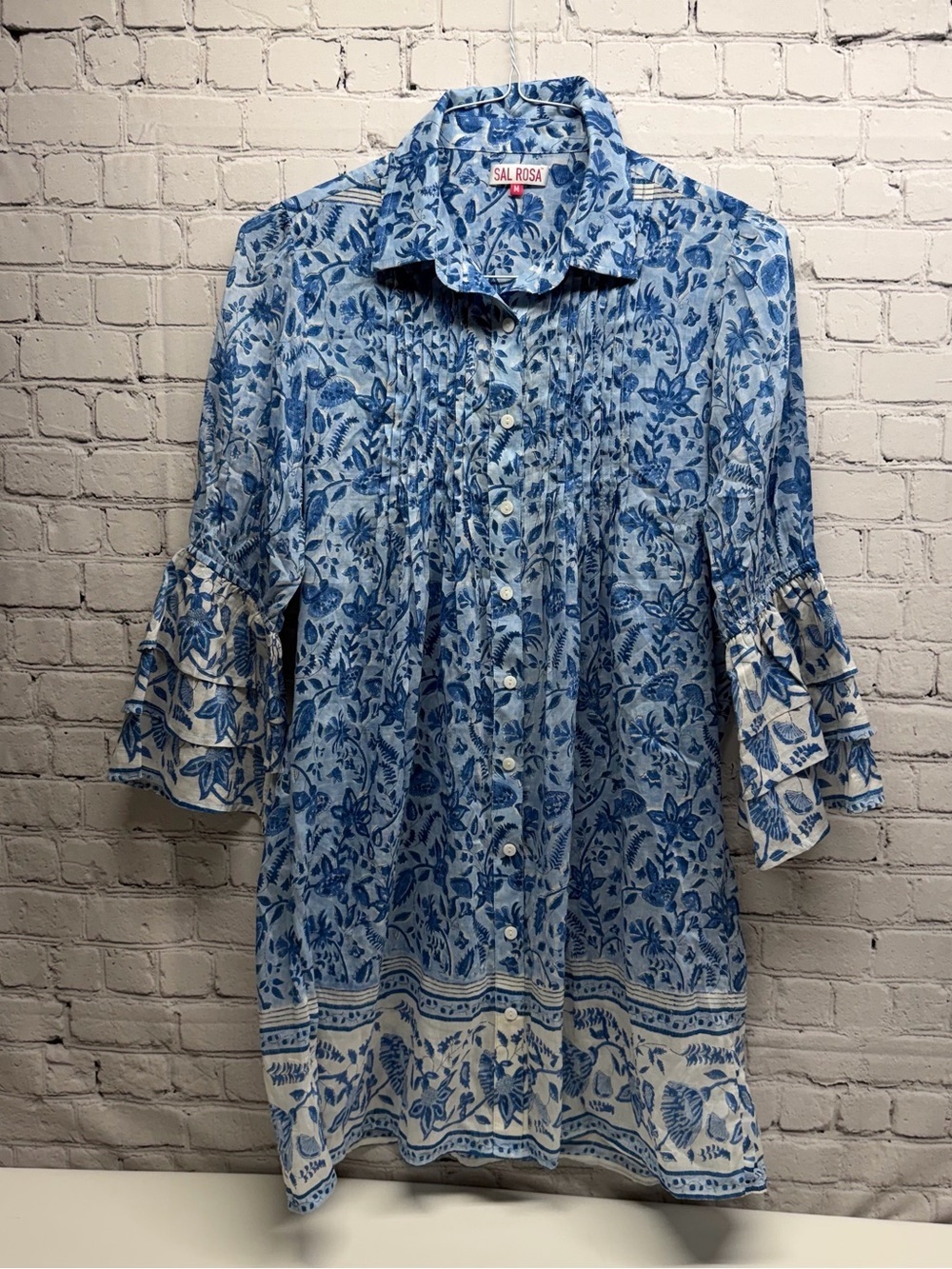 SAL ROSA Blue Floral Button-Up mini dress size M